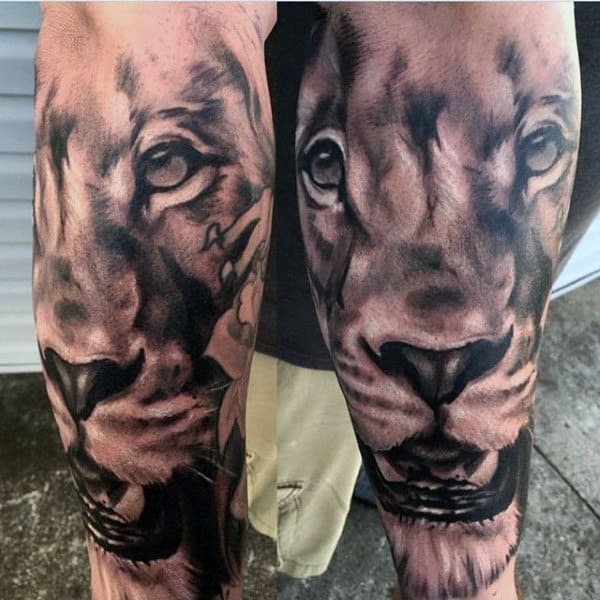 Guys Wateroclor Sleeve Lion Tattoos
