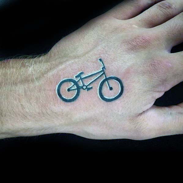 Guys White And Black Ink Bmx Bicycle Hand Tattoo