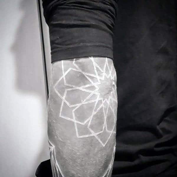 Guys White Ink Elbow Tattoo Floral Outline