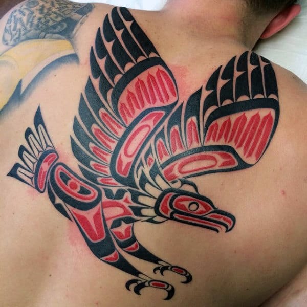 Haida Bird With Flapping Wings Tattoo Male Back
