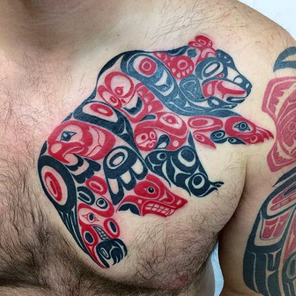 Haida Patterned Beast Tattoo Mens Chest