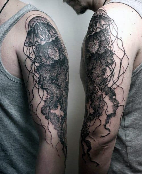 Jelly Fish Half Arm Sleeve Tattoos For Men