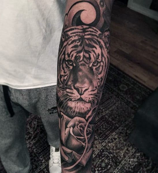 Half Forearm Sleeve Mens Tiger Tattoos