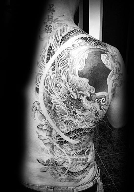 Half Of Back Male Dragon Tattoo Inspiration