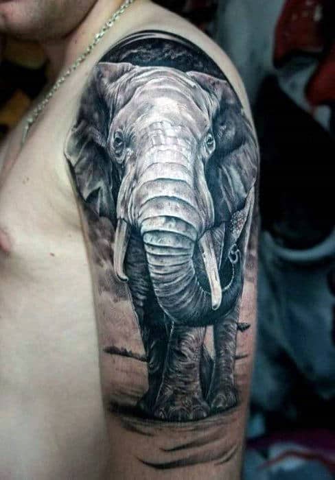 Half Sleeve 3d Elephant Arm Tattoo For Men