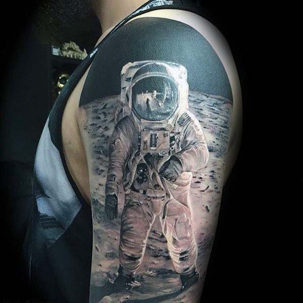 Half Sleeve Astronaut Mens Nice Realistic 3d Tattoos