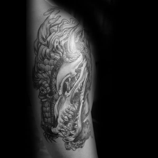 Half Sleeve Dragon Skull Tattoos Men