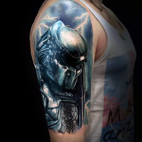 Half Sleeve Electricm Male Predator Tattoo Designs