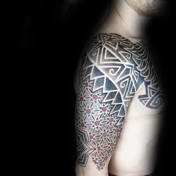 Half Sleeve Flower Of Life Tattoos For Gentlemen