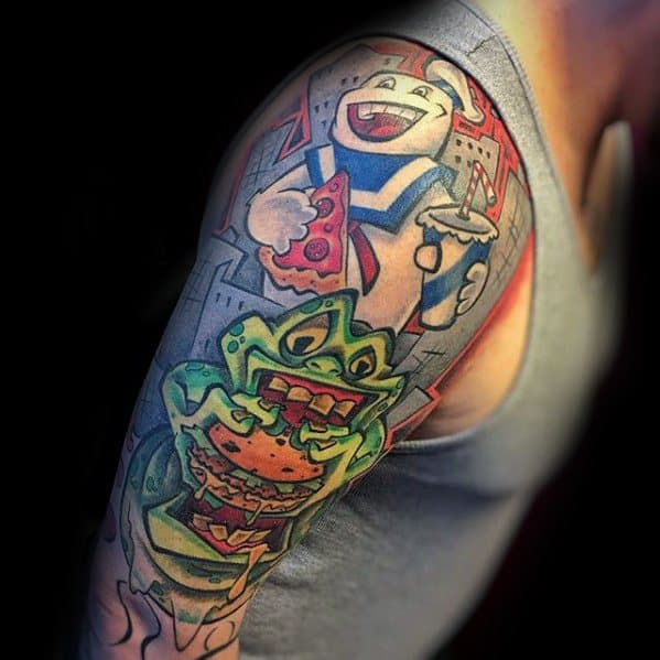 Half Sleeve Ghostbusters Male Tattoos