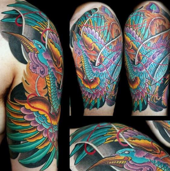 Half Sleeve Guys Japanese Phoenix Tattoo Designs