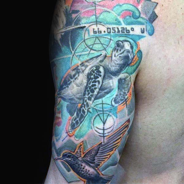 Half Sleeve Guys Turtle Tattoo Design Inspiration