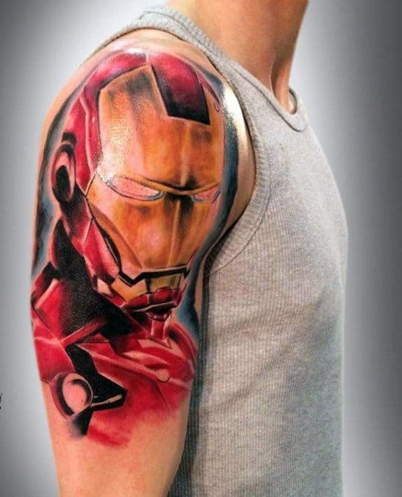 Half Sleeve Iron Man Tattoos Guys