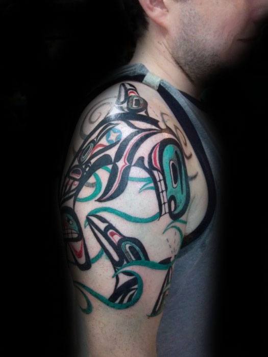 Half Sleeve Killer Whale Mens Orca Tattoo Design Inspiration