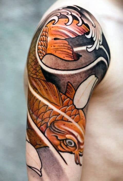 Half Sleeve Koi Fish Modern Mens Japanese Tattoo