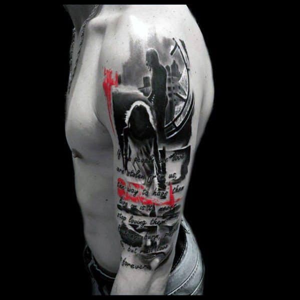 Half Sleeve Male Cool Red And Black Tattoo Ideas
