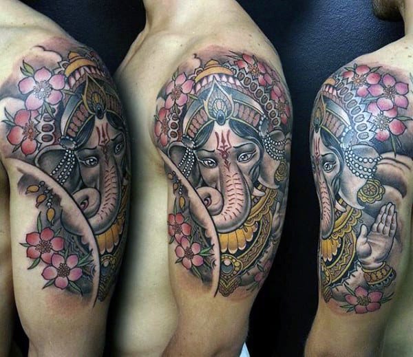 Half Sleeve Male Ganesh Tattoo Design Inspiration