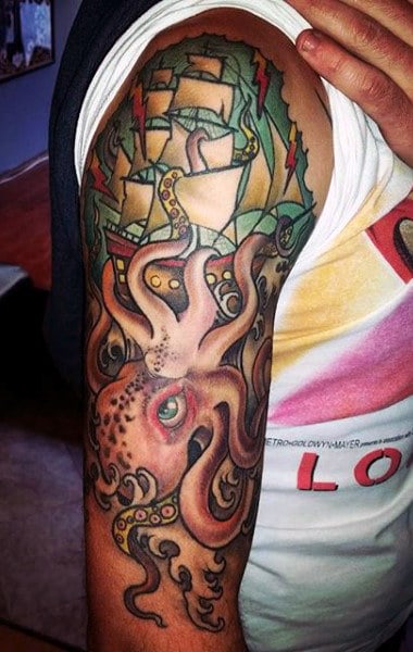 Half Sleeve Manly Tattoo Octopus Designs