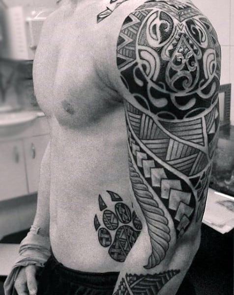 Half Sleeve Maori Culture Guys Tattoos
