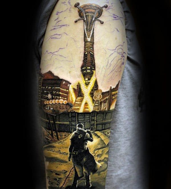 Half Sleeve Mens Awesome Fallout Tattoo Ideas