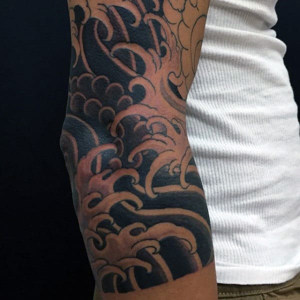 Half Sleeve Mens Japanese Water Tattoo