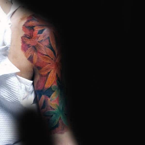 Half Sleeve Mens Maple Leaves Tattoo Ideas