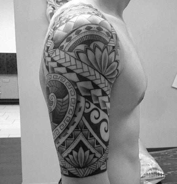 Half Sleeve Mens Polynesian Tribal Tattoos