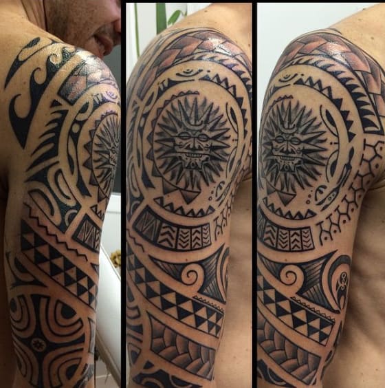 Half Sleeve Mens Tribal Sun Tattoos