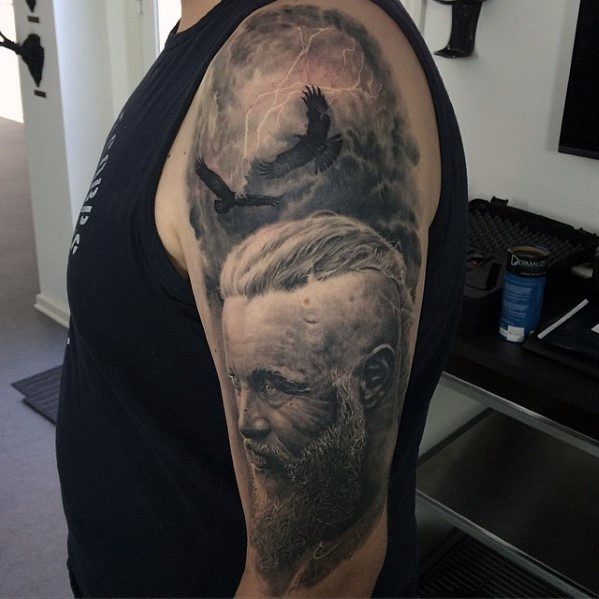 Half Sleeve Ragnar Tattoo On Men