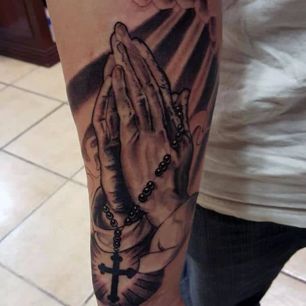 Half Sleeve Rosary Tattoo Guys Design