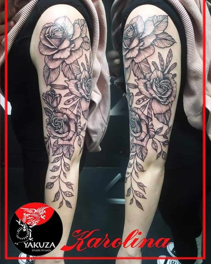half sleeve rose sleeve tattoos karolina_fedora_cat
