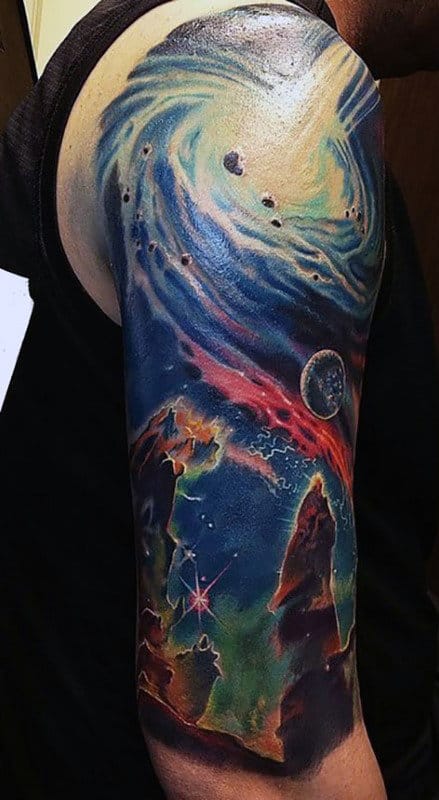 Half Sleeve Tattoo With Stars For Men