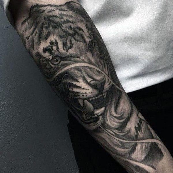 Half Sleeve Tiger Forearm Guys Tattoo