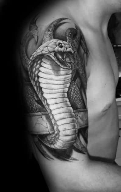 Half Sleeve Tribal 3d Snake Male Tattoo Inspiration
