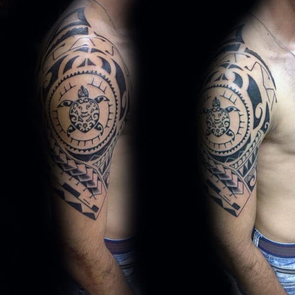 Half Sleeve Tribal Turtle Tattoo Inspiration For Gentlemen