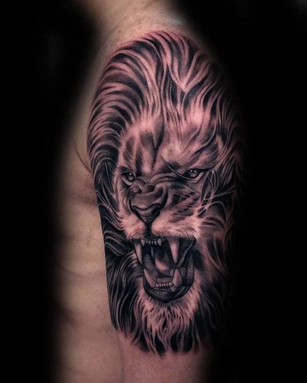 Half Sleve Angry Lion Tattoos For Men