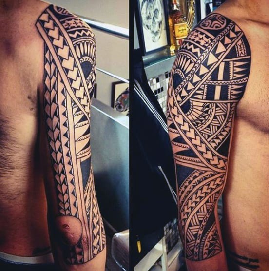 Half Tribal Sleeve Mens Tattoos Design Ideas