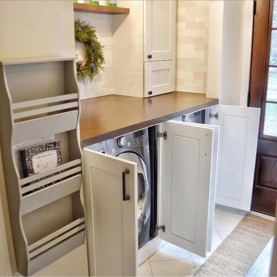 washer and dryer in laundry cabinets
