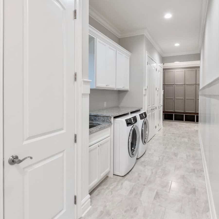 white hallway cabinet laundry room 