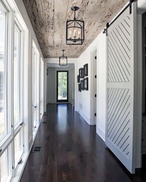 white-washed wood ceiling