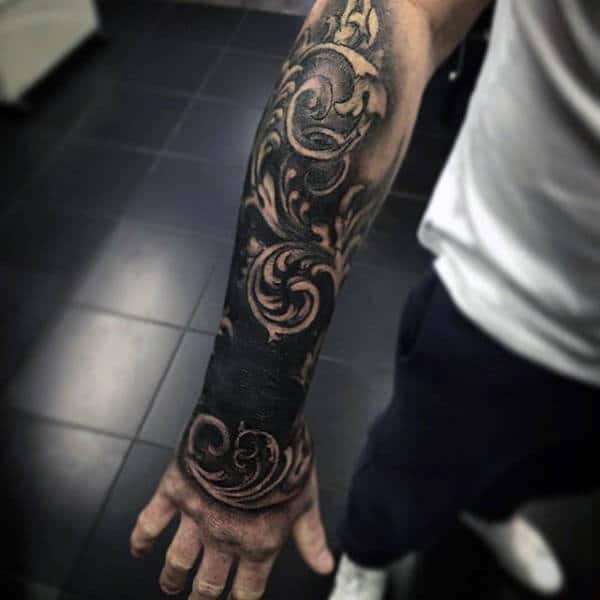 Hand And Forearm Male Filigree Tattoos