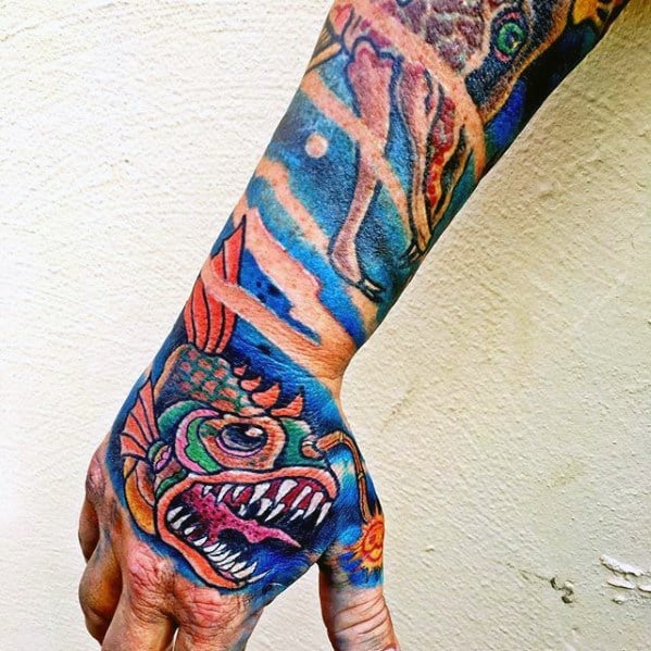 Hand Angler Fish Guys Tattoo Ideas