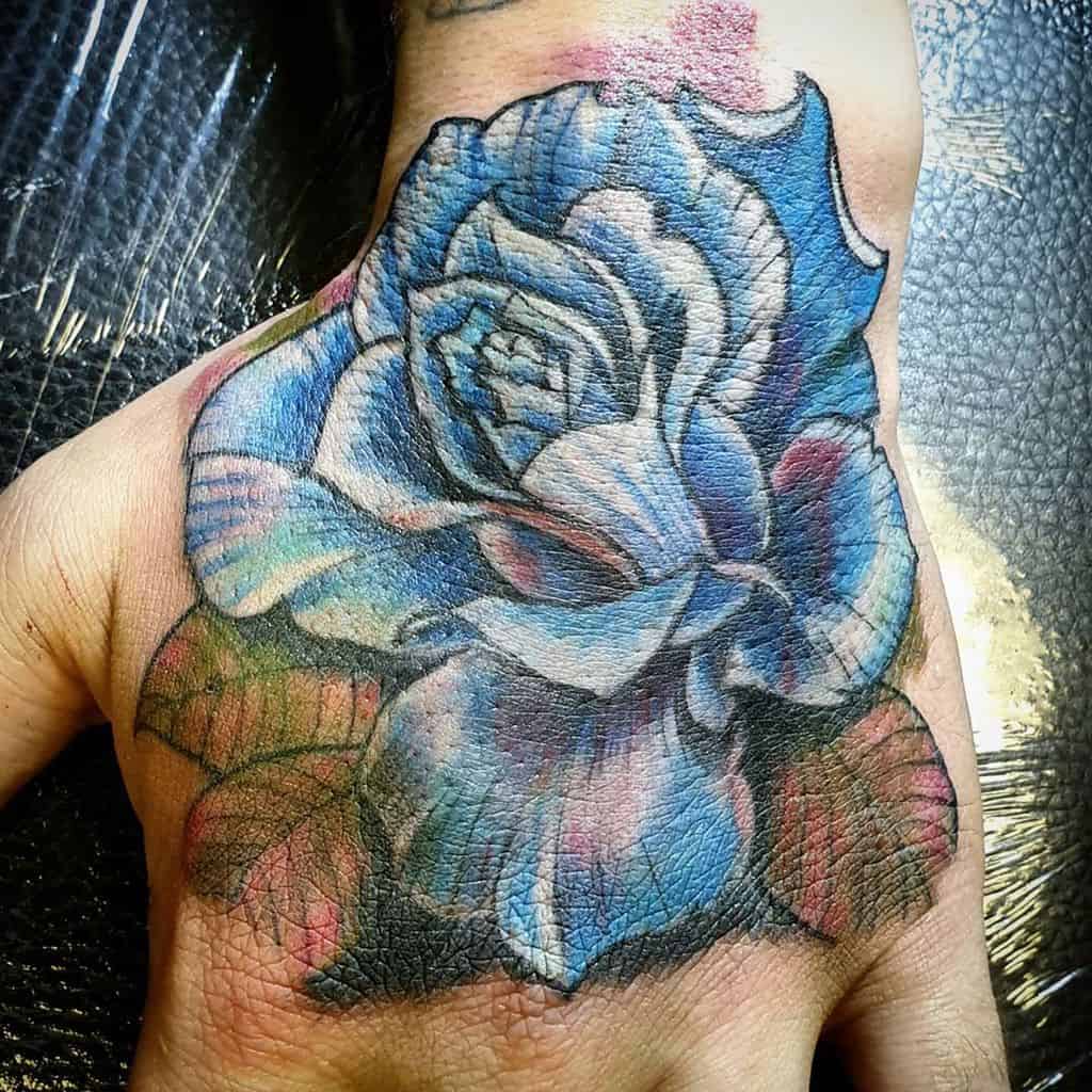 hand blue rose tattoos pjftattooart