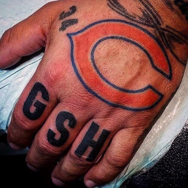 Hand Chicago Bears Tattoo Design On Man