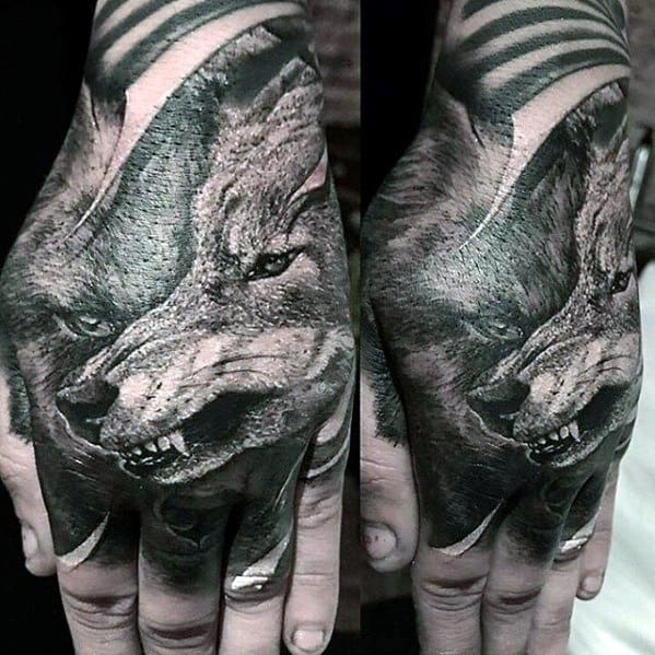 Hand Coyote Tattoo On Men