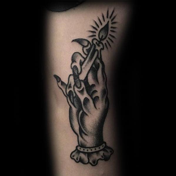 Hand Holding Candle Retro Guys Arm Traditional Tattoos