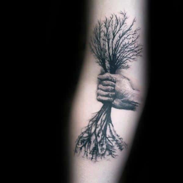 Hand Holding Tree Of Life Guys Unique Arm Tattoos