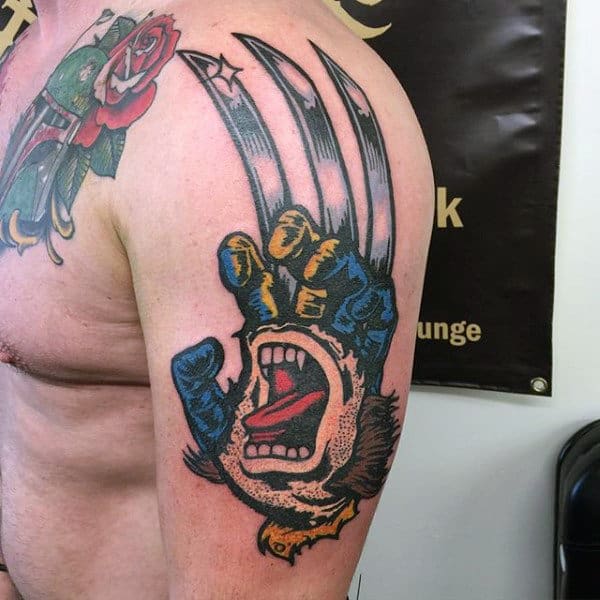 Hand With Wolverine Themed Mens Arm Tattoos