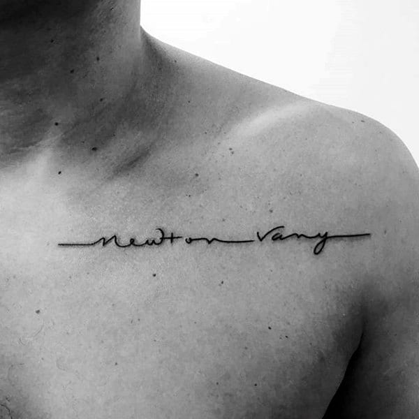 Handwritten Lettering Male Minimalist Collar Bone Tattoo