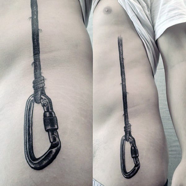Hanging Carabiner With Rope Creative Mens Rib Cage Side Tattoo